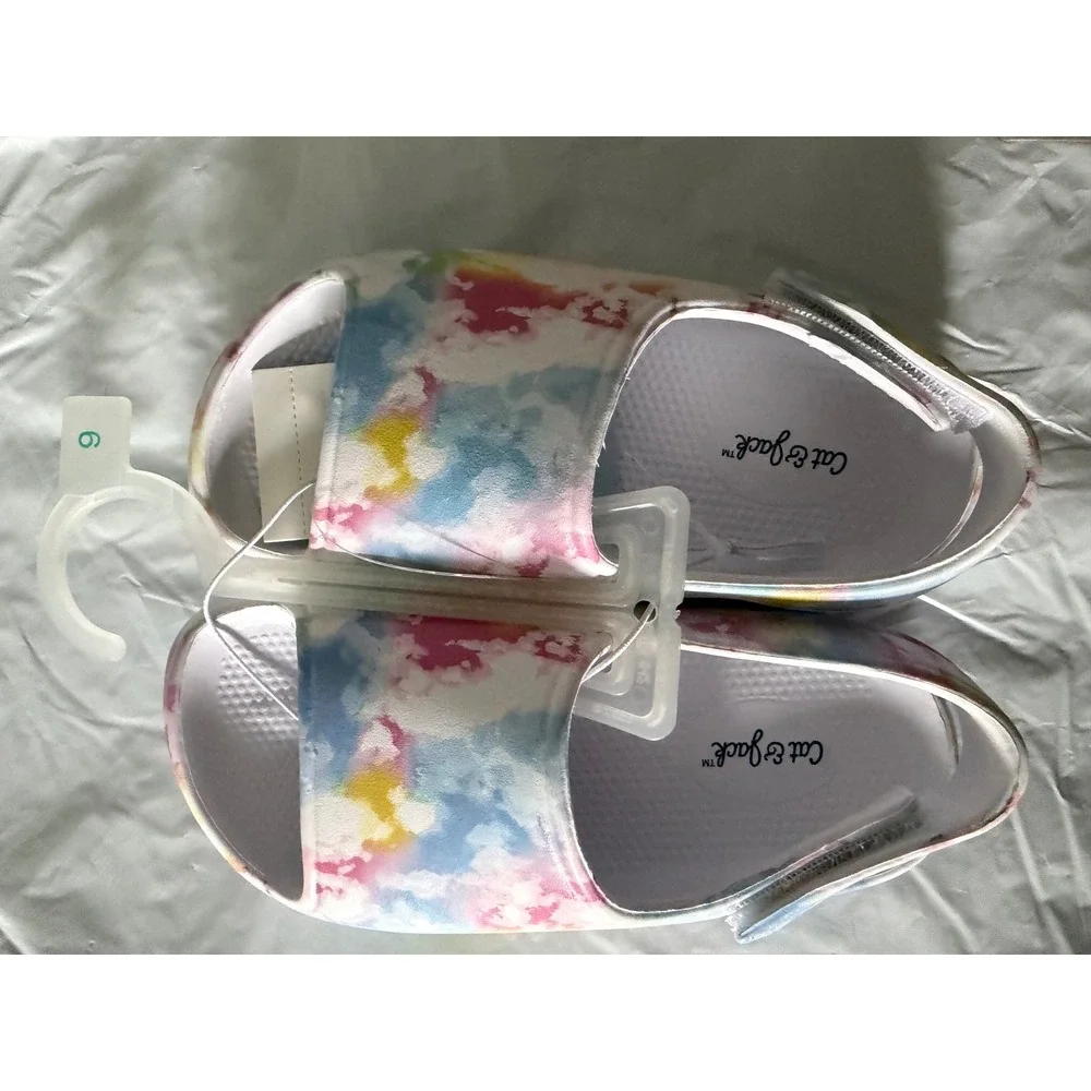 Cat & Jack Toddler 9 Beck Tie Dye Slide Sandals Multicolored Hook Loop Strap NEW